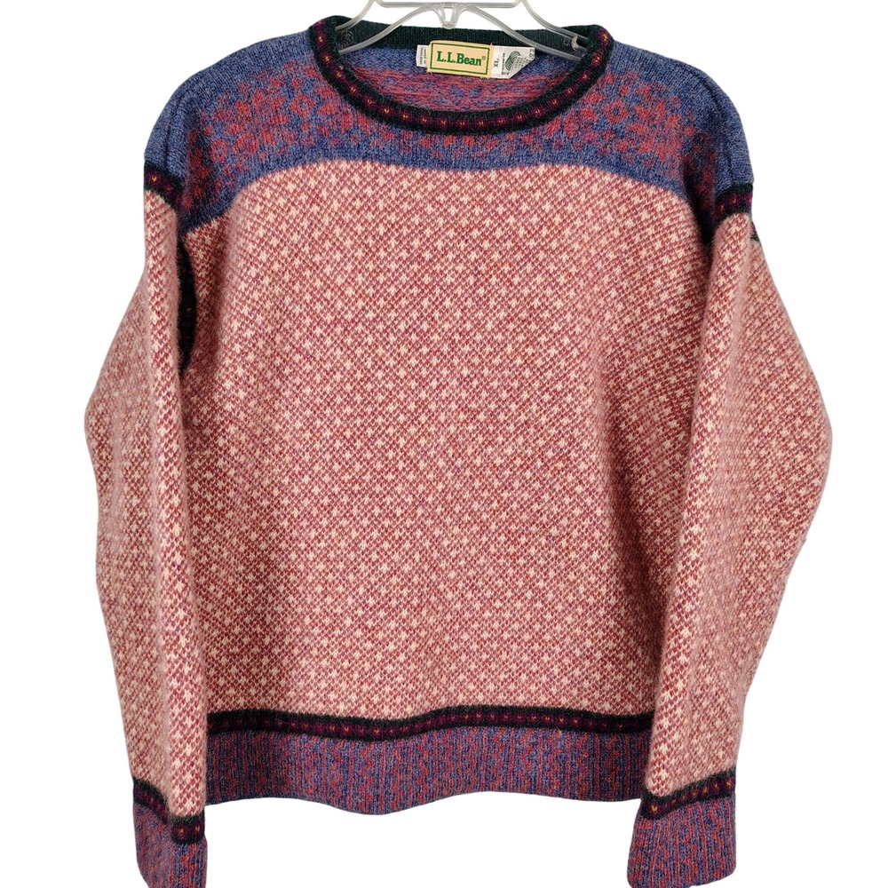LL Bean Womens XL Sweater Pink Purple 100% Wool Gorpcore Cabinwear Vintage